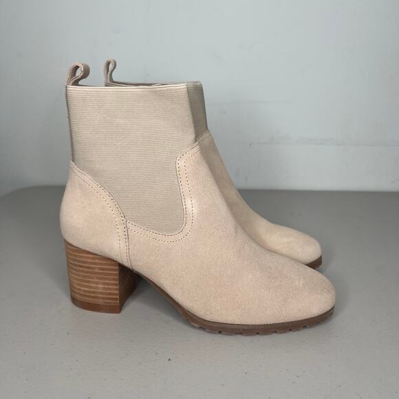 Violet & Red Beige Leather Knit Cuff Ankle Bootie Size 10 - Picture 2 of 7